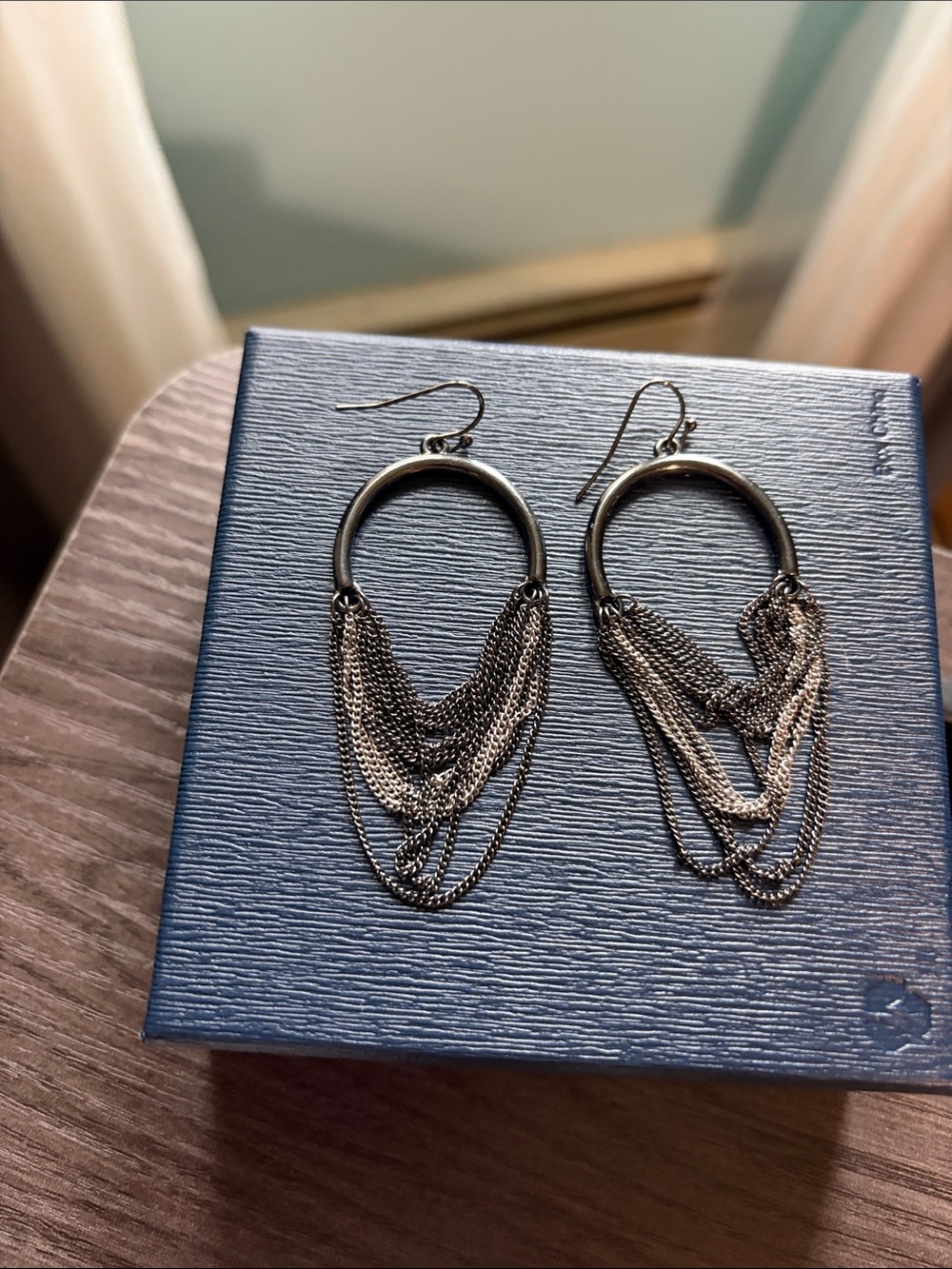 Silver Multi-Chain Drop Hoop Earrings - Women Jewelry